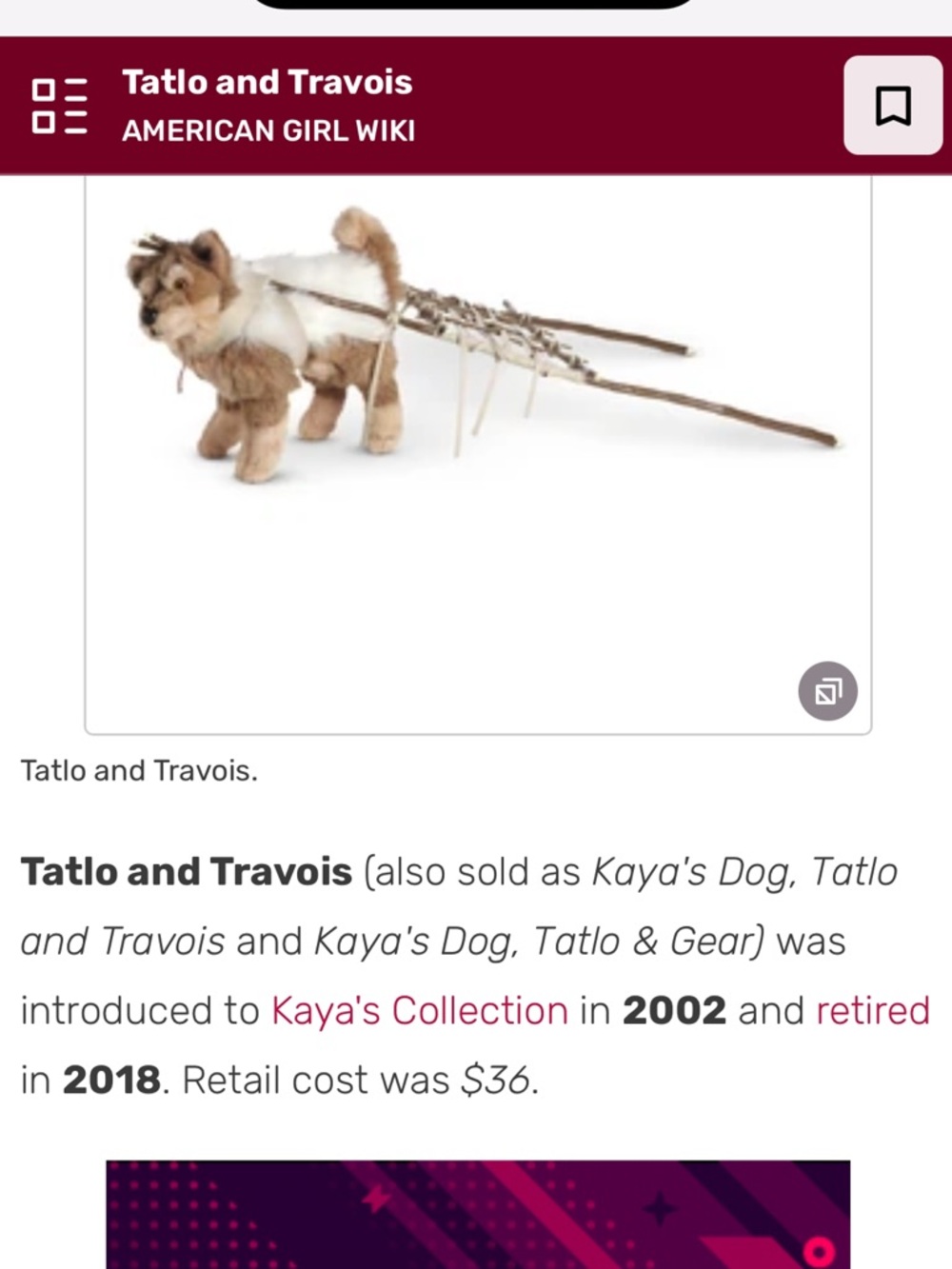 American Girl Kayas Tepee & bedroll, & dog tatlo & gear - Picture 2 of 2